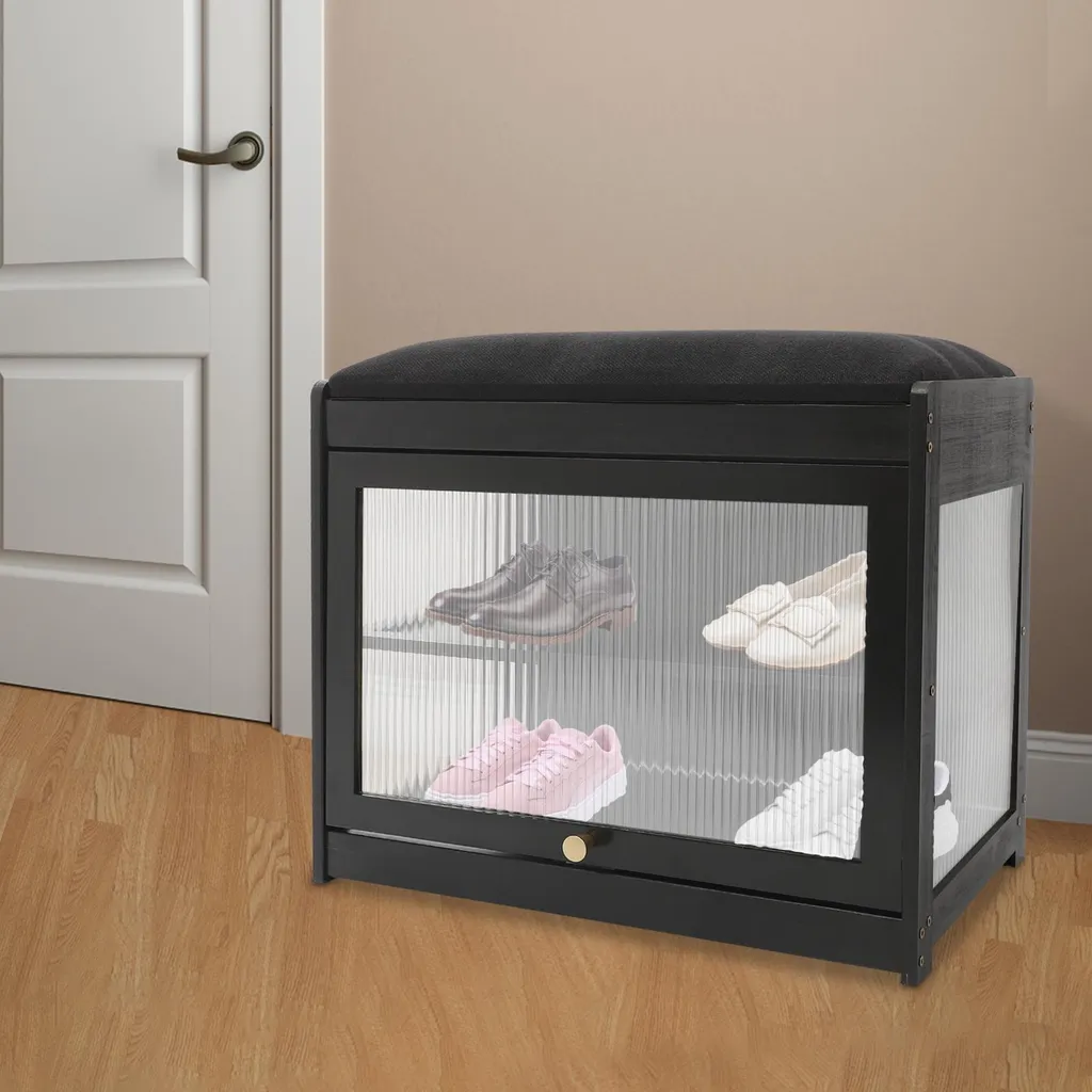 Banc à chaussures noir 2 étages avec coussin confortable - Dim 80cm - 11