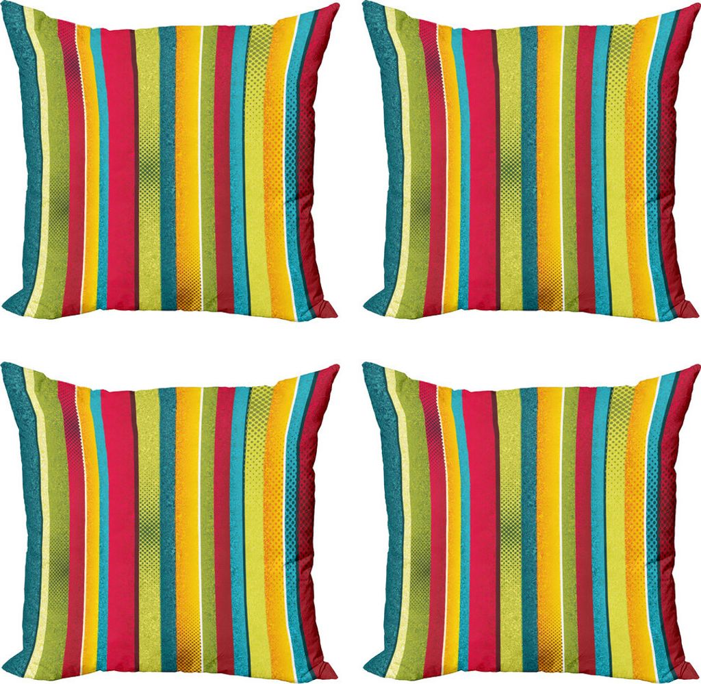 ABAKUHAUS Jahrgang Rainbow Kissenbezug Set (4 Stück), Ragged Stripes, Moderner Doppelseitiger Digitaldruck, 40 cm x 40 cm, Mehrfarbig