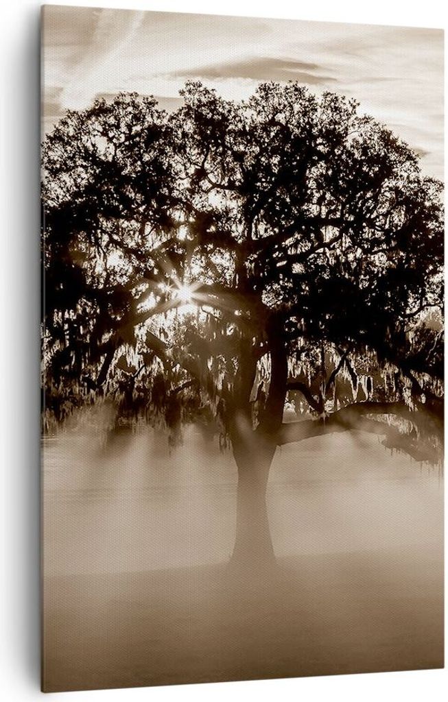 Bild auf Leinwand - Leinwandbild - Einteilig - Baum Feld Natur - 80x120cm - Wand Bild - Wanddeko - Wandbilder - Leinwanddruck - Kunstdruck - Wandde...