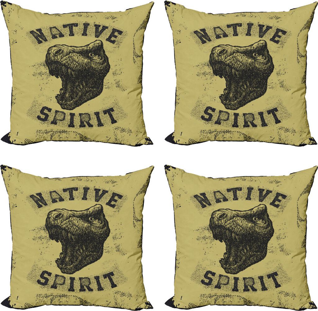 ABAKUHAUS Dinosaurier Kissenbezug Set (4 Stück), Roaring Portrait Wilde, Moderner Doppelseitiger Digitaldruck, 40 cm x 40 cm, Armee-Grün Schwarz