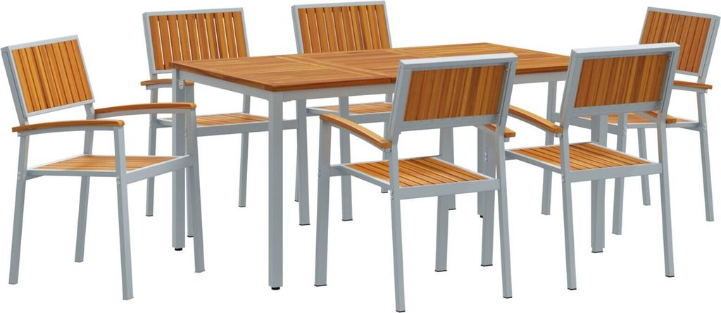 Möbel 7-teiliges Garten-Esszimmer-Set aus massivem Akazienholz und Metall - Gartentische 3284424