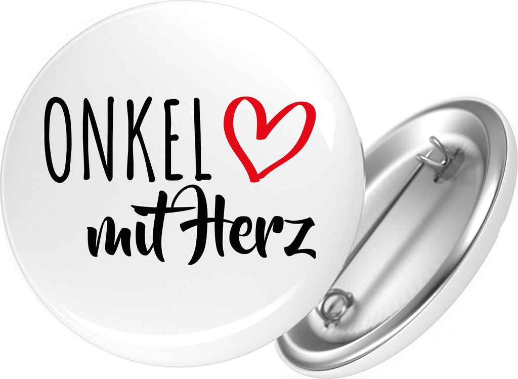 Huuraa Button Onkel mit Herz 59mm rund mit Sicherheitsnadel Ansteckbutton Geschenkidee