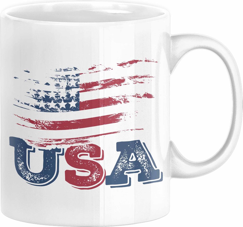 USA Flagge Tasse Geschenk Amerika Geschenkidee Auslandjahr Vereinigte Staaten Von Amerika (Weiß)