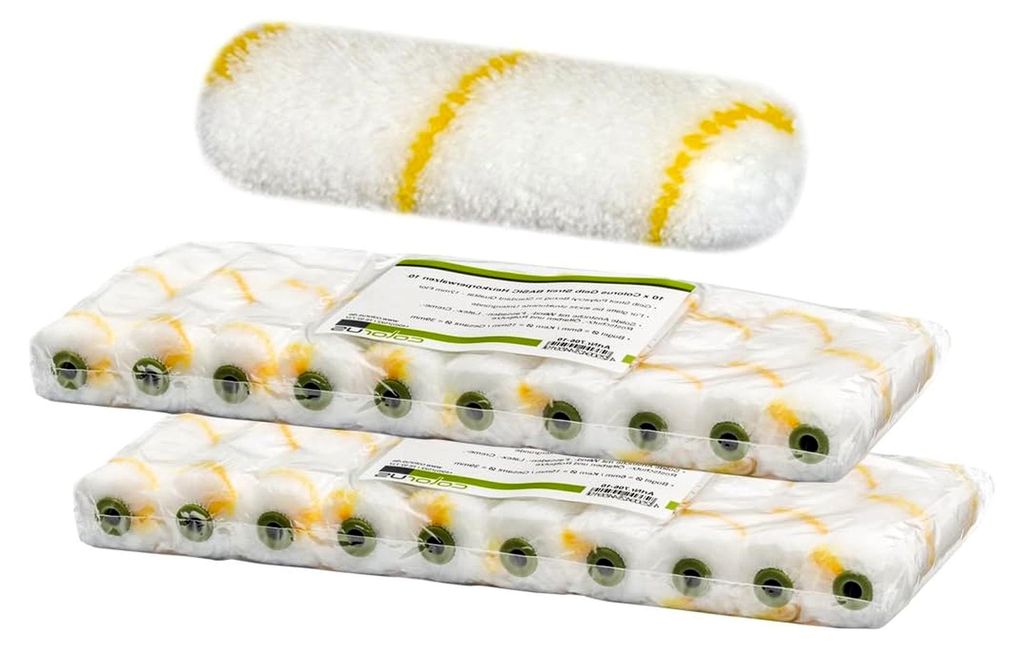 Farbroller Set 10 cm - 20x Profi Malerrolle – Malerwalze 12 mm Florhöhe spritzarm und fusselfrei – Farbwalze klein für Wandfarbe, Decke und T...