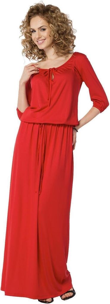 Kleid Lang Maxi Kleid elastischer Bund; Rot XL/2XL 42/44