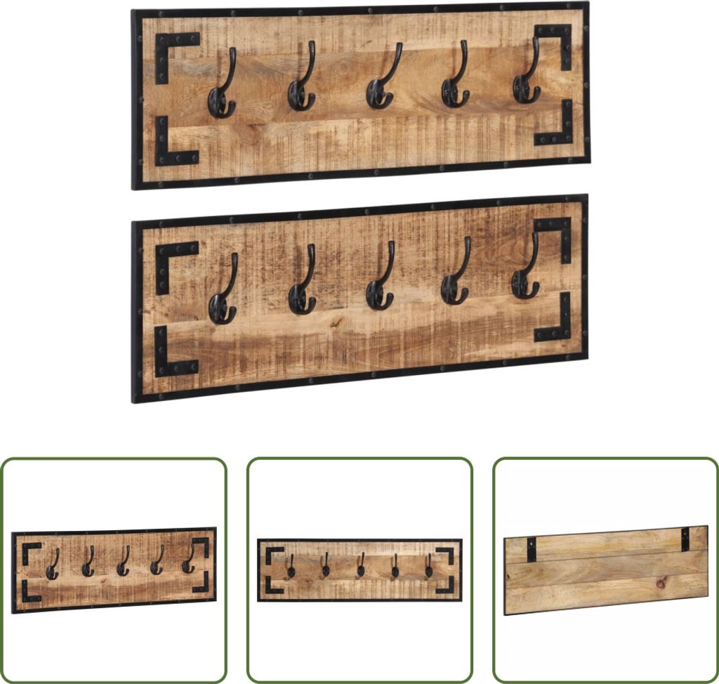 The Living Store Garderoben 2 Stk. 80x8x25 cm Raues Massivholz Mango