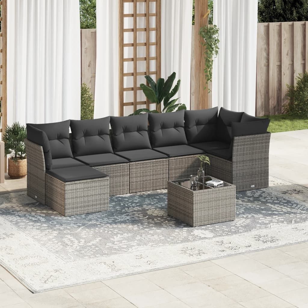 Design 8-tlg. Garten-Sofagarnitur mit Kissen Grau Poly Rattan, Gartenmöbel-Sets 2024 Neu