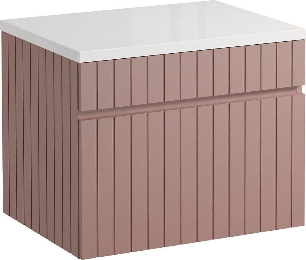 Rosa geriffelter Wandwaschbeckenschrank mit Aufsatz - 60 cm - SATARA