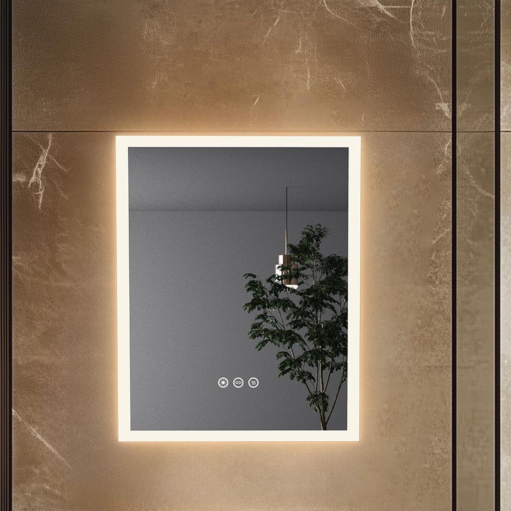Vrygle LED Badspiegel mit Beleuchtung 40x50cm: LED Badezimmerspiegel mit Beleuchtung, Touch Schalter, Dimmbar Beschlagfrei, Wandspiegel Badezimmer