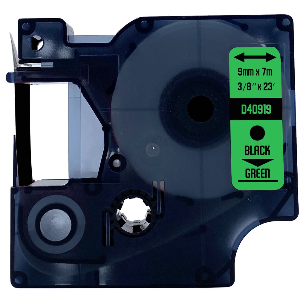 DULA Etikettenband - Kompatibel mit Dymo D1 40919 - 1 Stück - Schwarz auf grün - 9mm x 7m