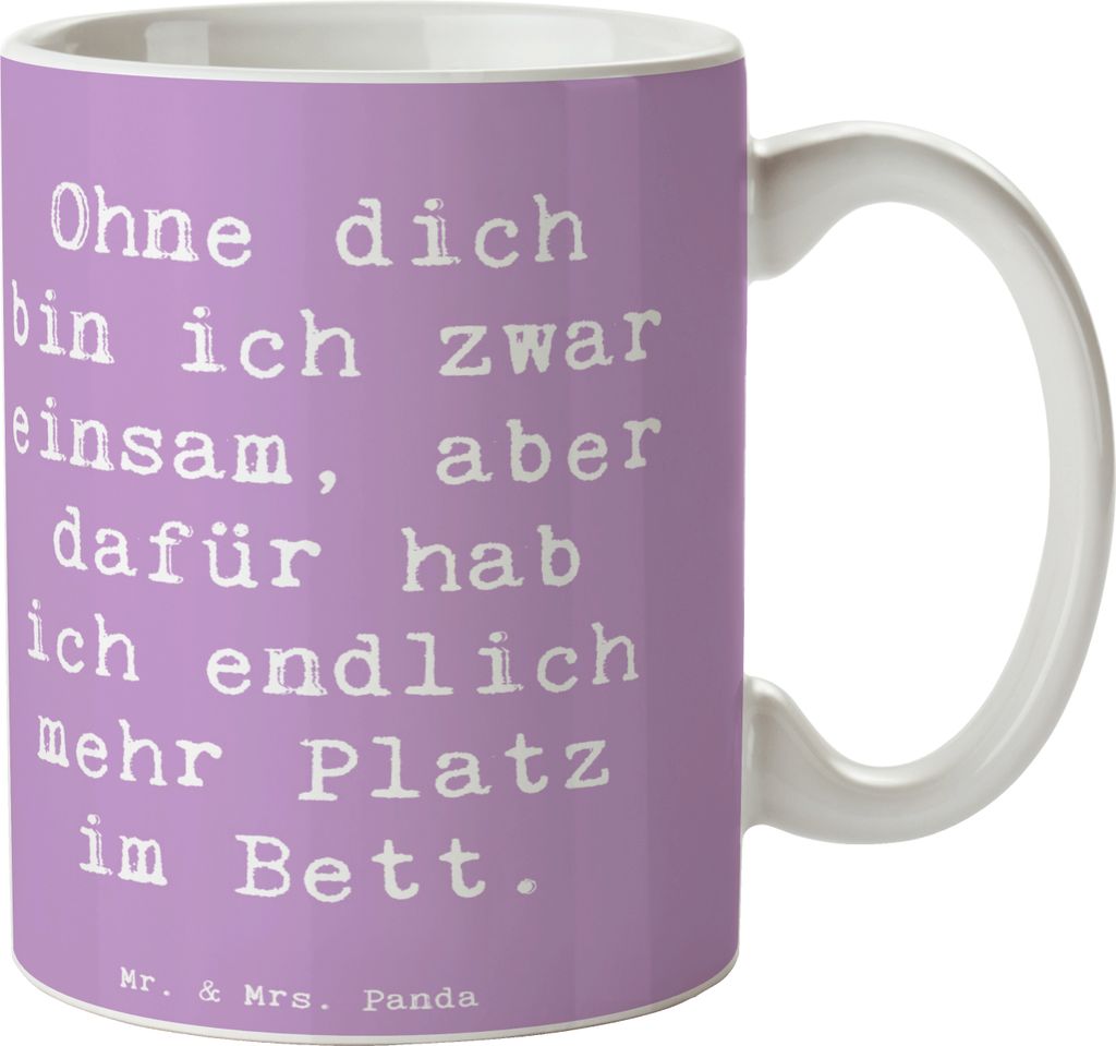Mr. & Mrs. Panda Becher Spruch Liebeskummer Platz im Bett - Lavendeltraum - Geschenk, Keramikbecher, tröstende Botschaft, Pott, Gefühl, liebevoll...