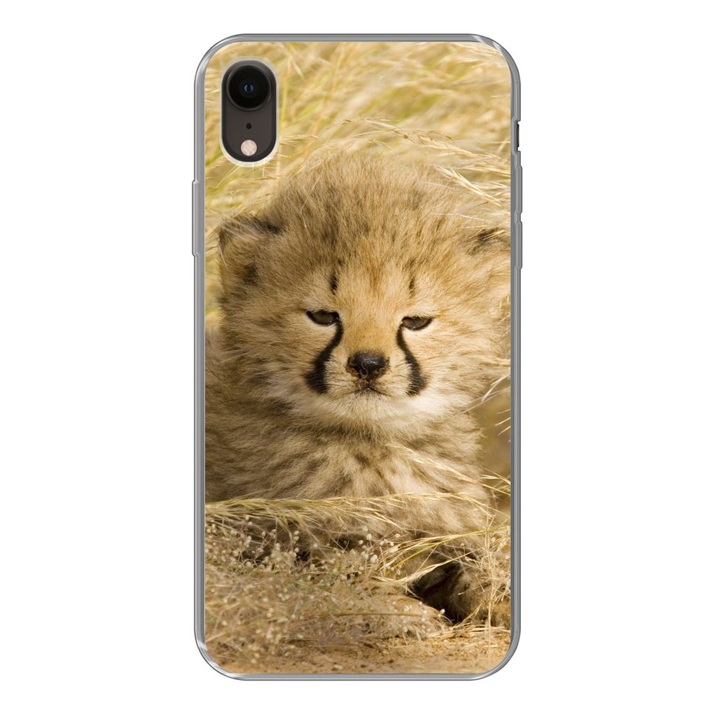 MuchoWow Handyhülle Schutzhülle Hülle für iPhone XR Gepard - Jung - Gras Silikon Softcase Handy Hülle - Schutzdeckel