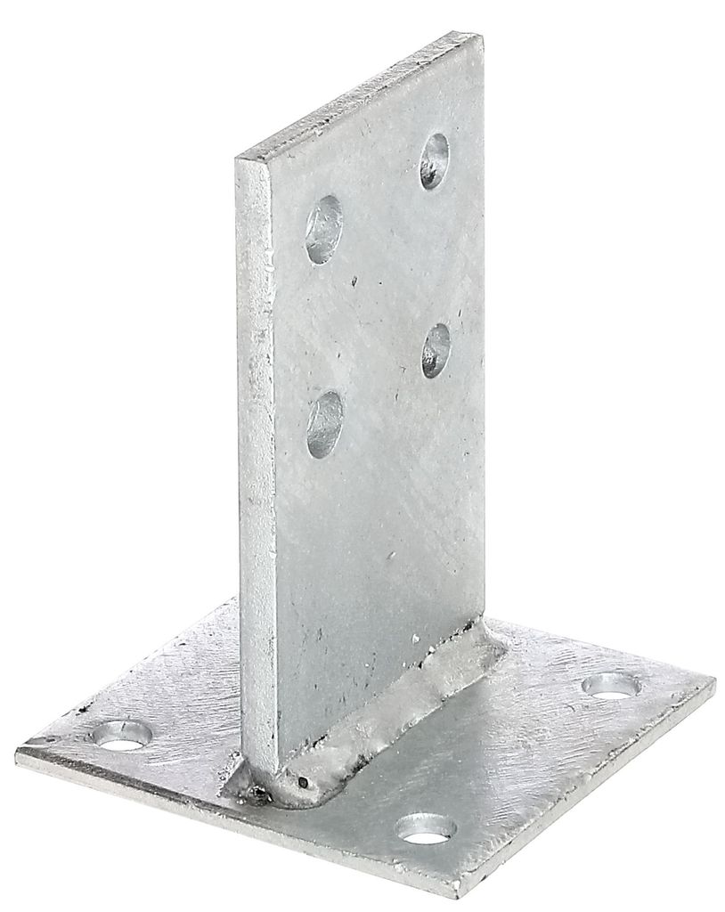 A single galvanized metal post anchor bracket is shown against a white background.