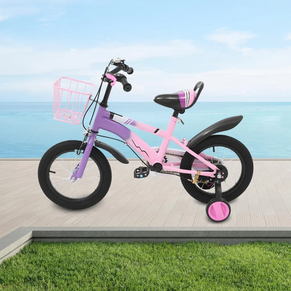 Vélo enfant violet 14 pouces avec stabilisateurs et cadre robuste - 8