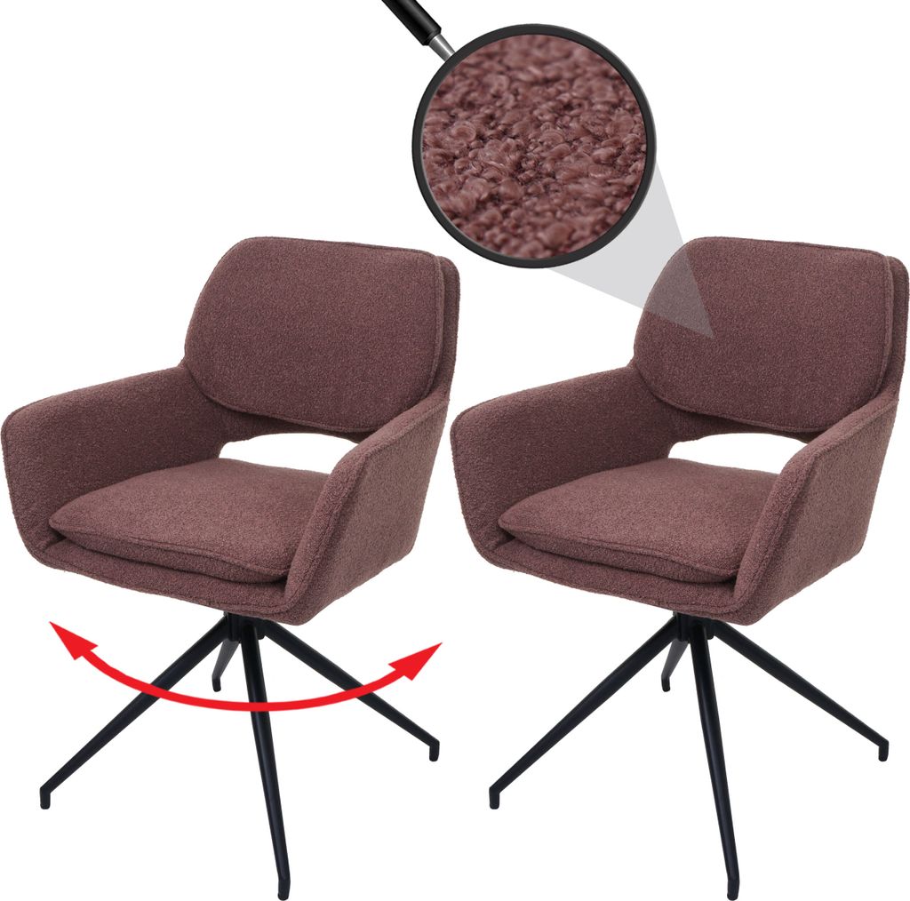 2er-Set Esszimmerstuhl HWC-N74, Küchenstuhl, drehbar Auto-Return, Stoff Bouclé (540g/m²) hellbraun