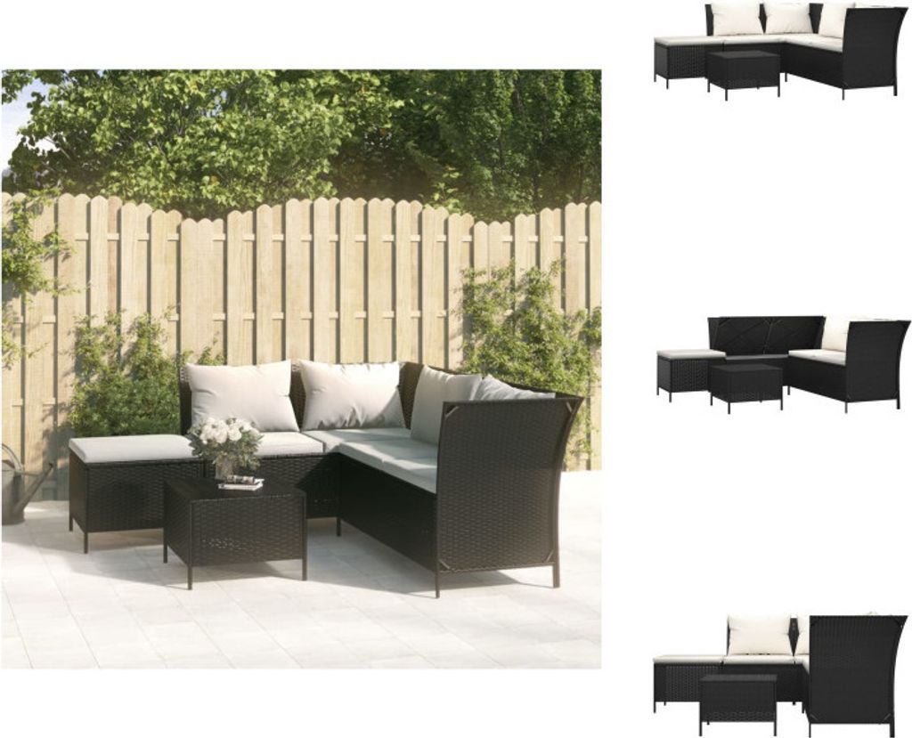 vidaXL 4-tlg. Garten-Lounge-Set mit Kissen Schwarz Poly Rattan - Gartenmöbel-Sets
