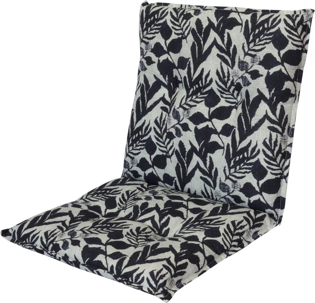 LILENO HOME Gartenstuhl Auflagen als [1er Set - Niedriglehner] in Blätter Dunkelblau - bequeme Liegen als Sitzauflagen für Gartenmöbel - Stuhlki...