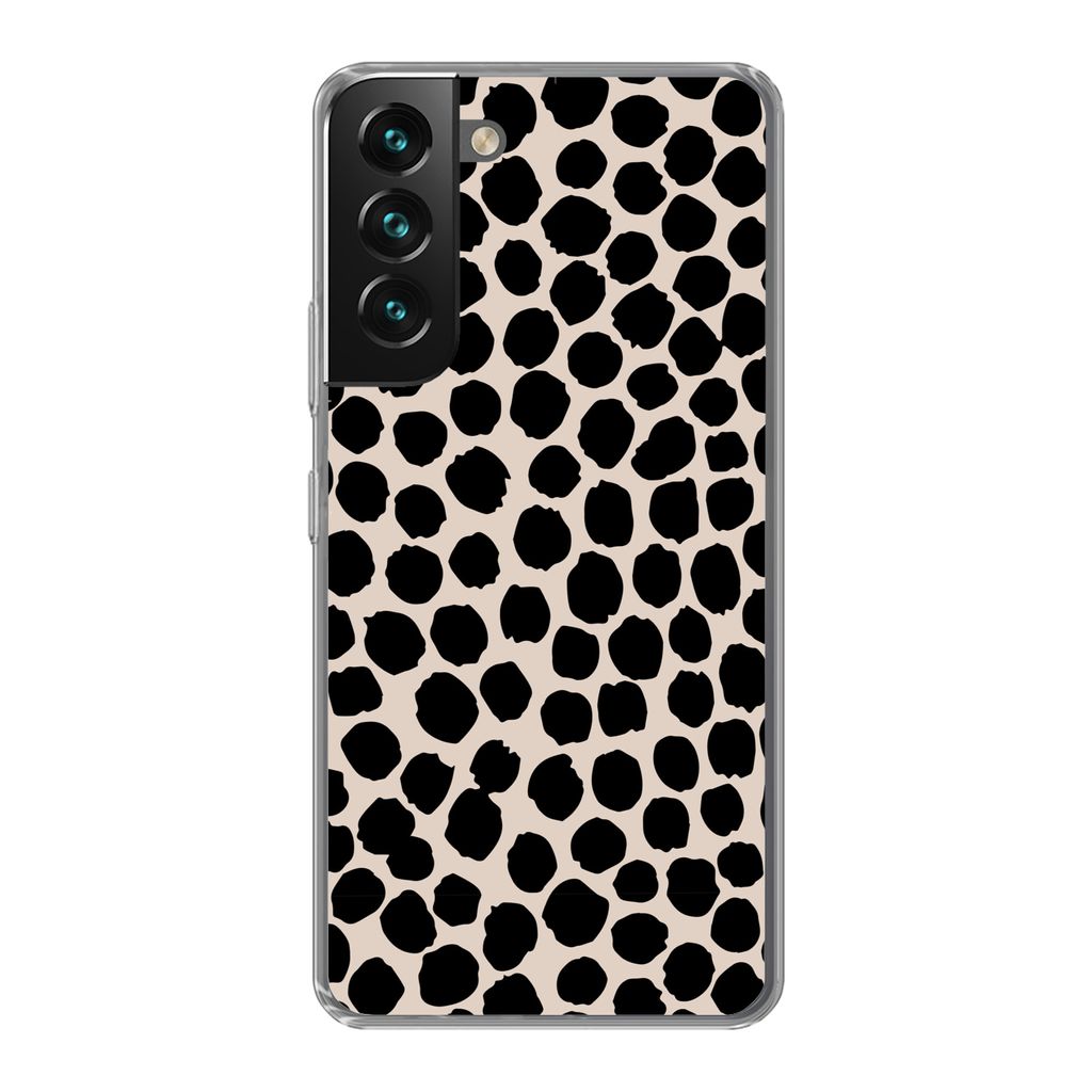 MuchoWow Handyhülle Schutzhülle Hülle für Samsung Galaxy S22 Plus Polka dots - Schwarz - Beige Silikon Softcase Handy Hülle - Schutzabdeckung