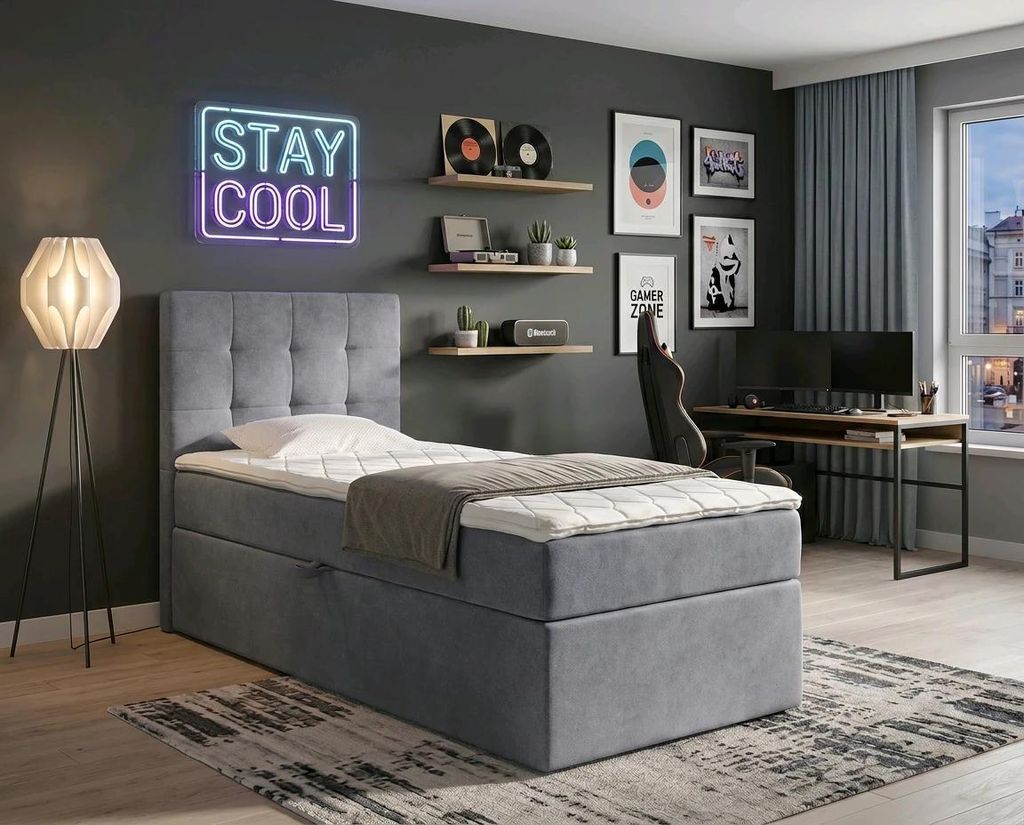 NORDELO Boxspringbett INCANTO 120x200 cm Grau Komplett-Set Produktbild 