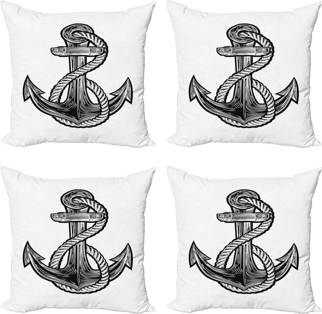ABAKUHAUS Vintage Nautical Tattoo Kissenbezug Set (4 Stück), monochrome Anchor, Moderner Doppelseitiger Digitaldruck, 40 cm x 40 cm, Charcoal Grau...