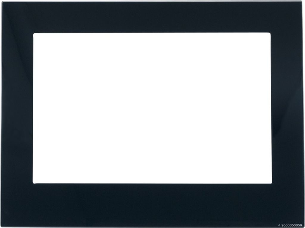 A black frame with a white rectangular opening.