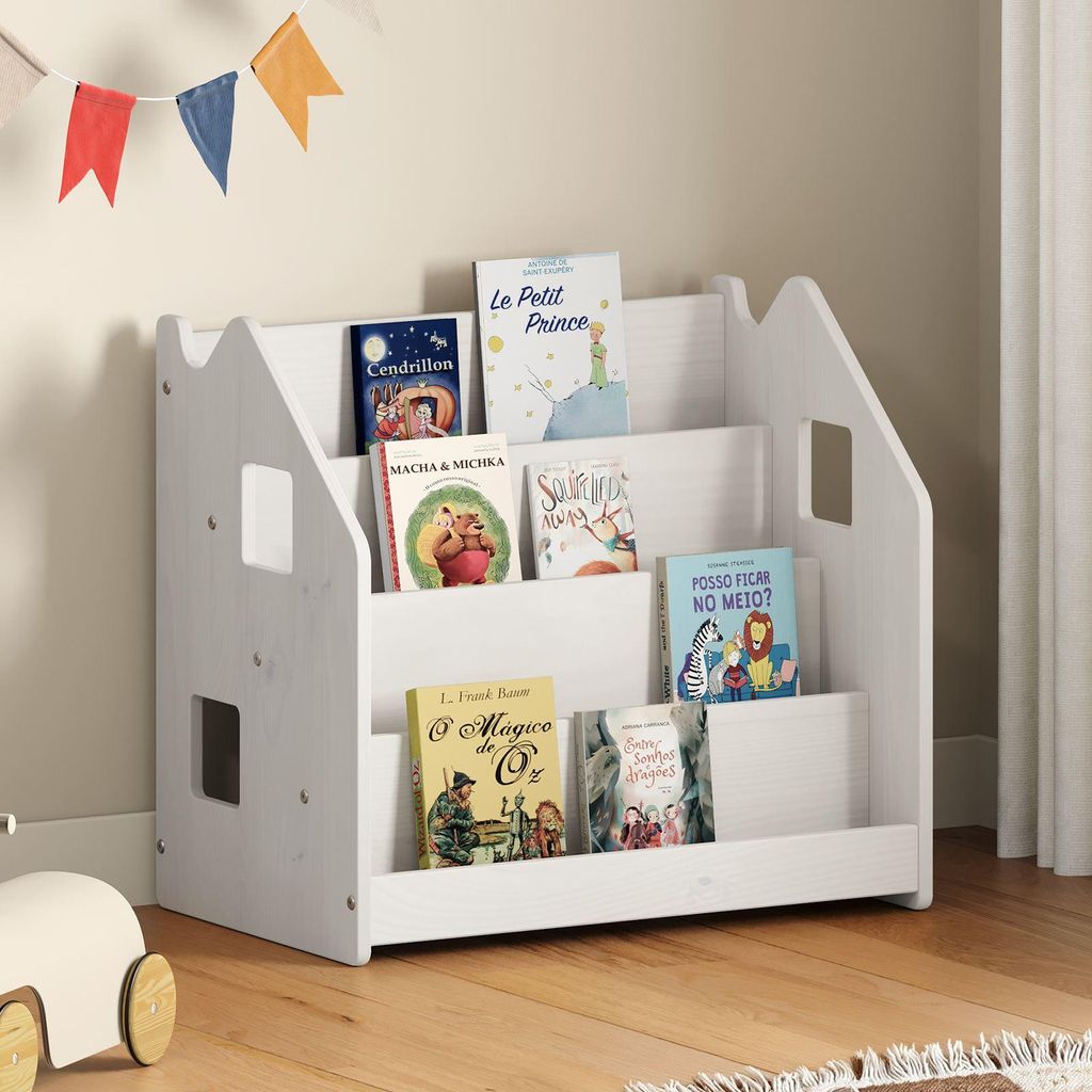 Bücherregal BRUNO 4 Fächer aus Massivholz - weiß Montessori Produktbild 