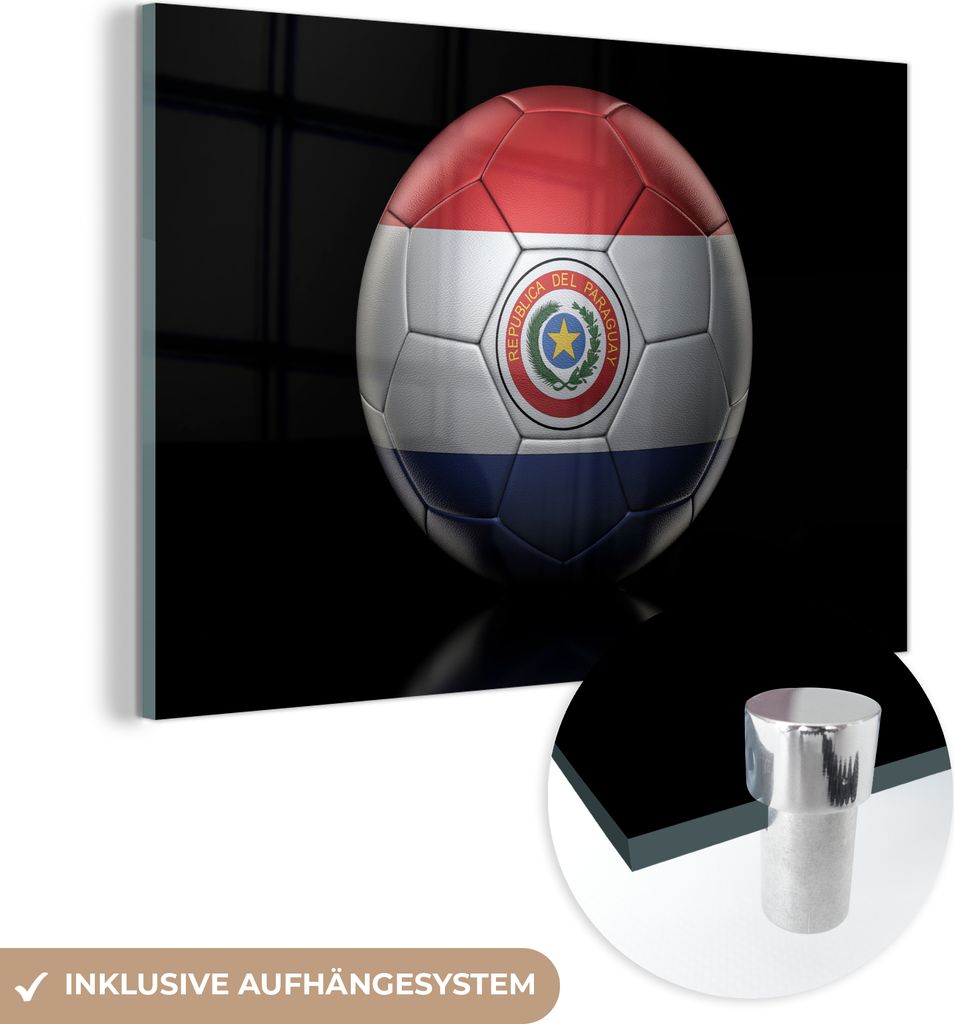 MuchoWow Glasbilder - Bilder auf Wandbild - Foto auf Glas Die Flagge von Paraguay auf einem Fußball 90x60 cm Wanddekoration aus Glas - Acrylglas...