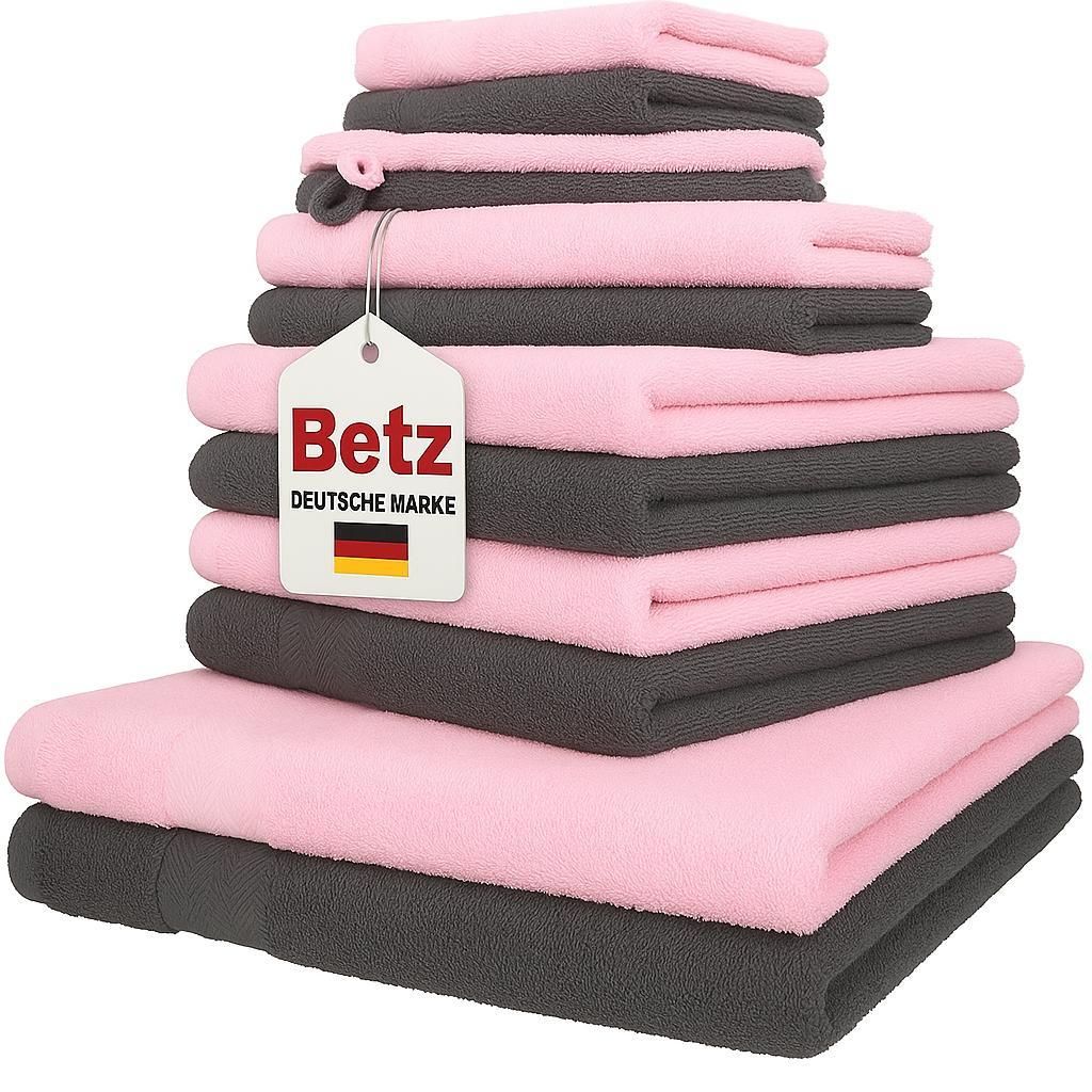 Betz 12er Handtuch-Set PALERMO 100% Baumwolle Farbe: rose und anthrazit