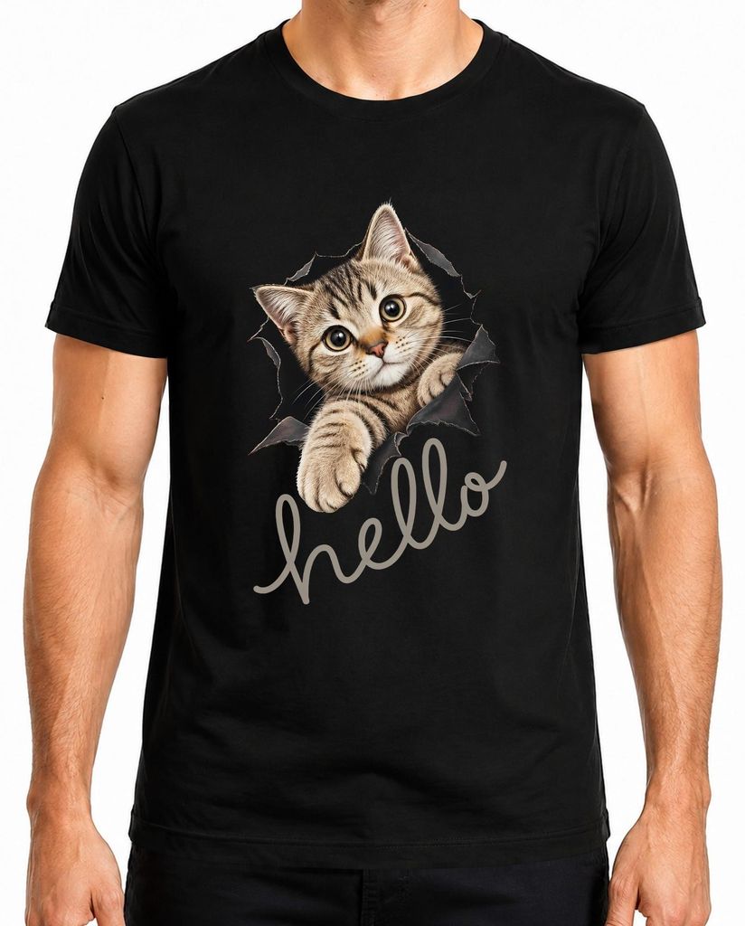 Camiseta para hombre con estampado "Hola, gatito lindo", Imagen del producto 