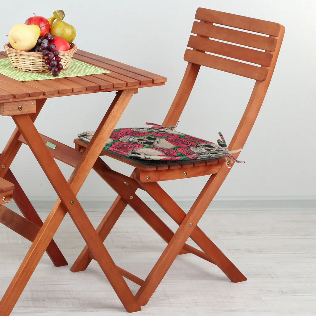 ABAKUHAUS Lot de 4 Coussins de Chaise 40x40cm Crânes et Fleurs Rétro