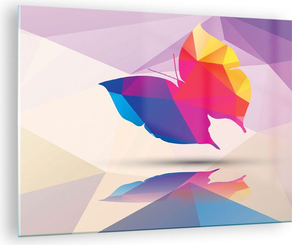 Bilder auf glas - Schmetterling Illustration Grafik - 70x50cm - Glasbilder - Wandbilder - Kunstdruck - zum Aufhängen bereit - Wanddekoration aus G...