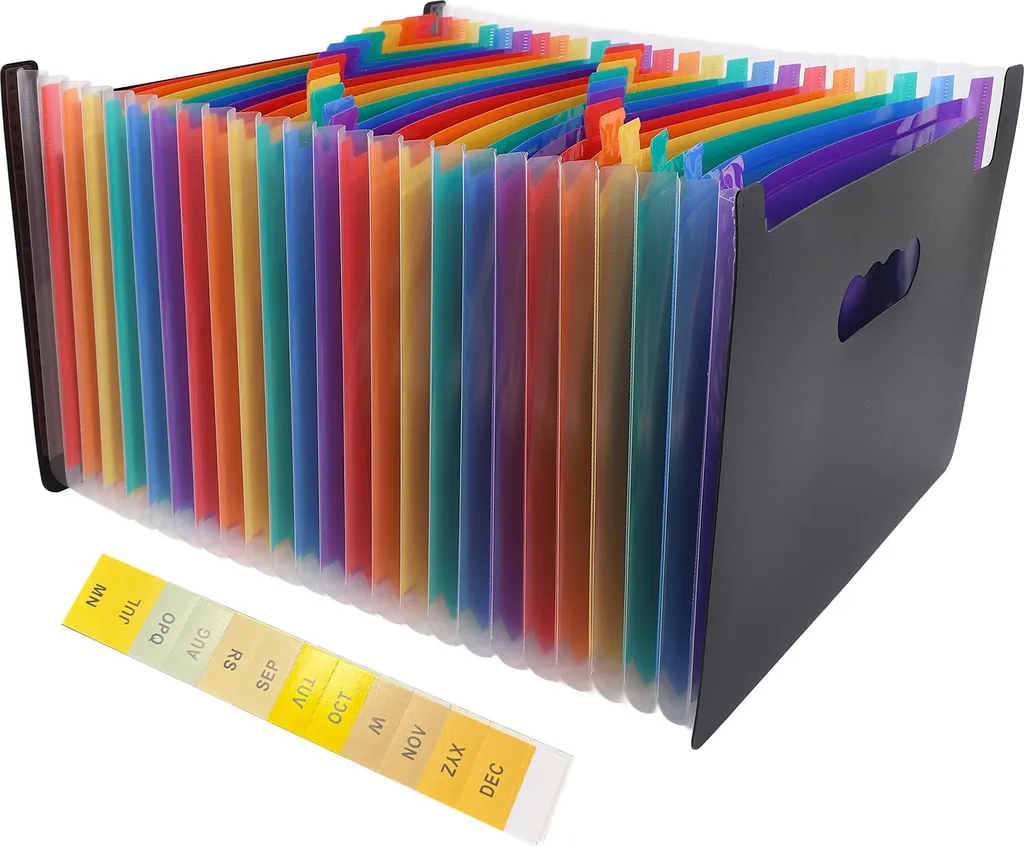 Cartella espandibile con 24 scomparti, di grande capacità, organizzatore di documenti con linguette colorate per l'ufficio, la scuola