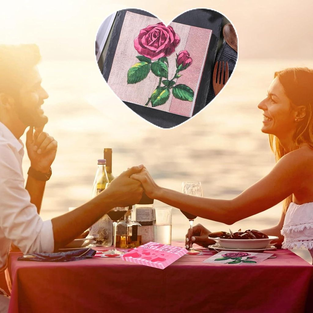 80 Servietten Trauung & Liebe Rote Herzen mit Muster als Tischdekoration - Schöne Servietten mit Roten Rosen - Absorbierend und Praktisch Gefaltet...