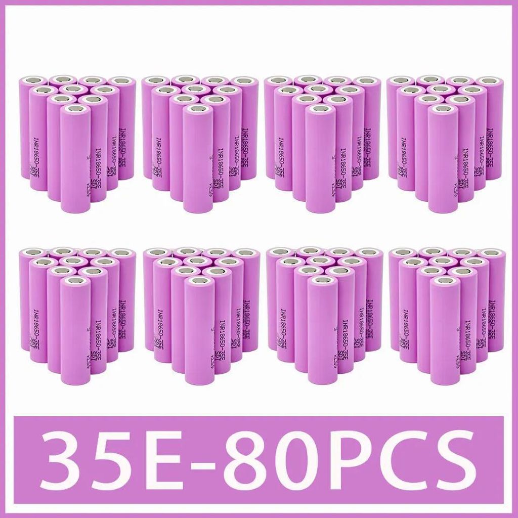 18650 Li-Ion Lithium Akku - Wiederaufladbar 3,7V 3500mAh - Hochstrom 20A - 80er Pack für Taschenlampen Spielzeug Elektrowerkzeuge