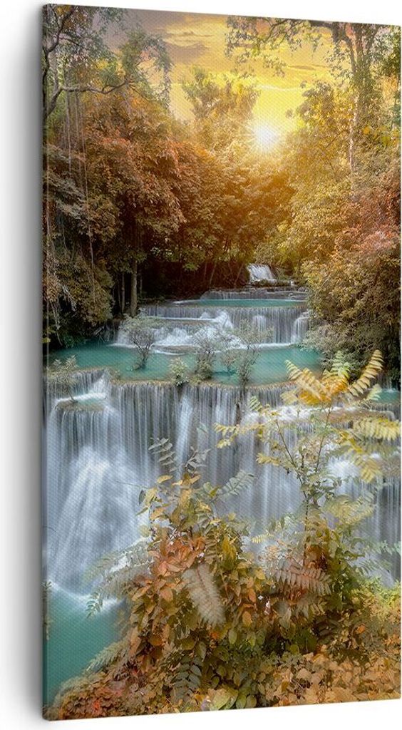 Bild auf Leinwand - Leinwandbild - Park Wasserfall Wasser - 45x80cm - Wand Bild - Wanddeko - Leinwanddruck - Bilder - Kunstdruck - Wanddekoration -...
