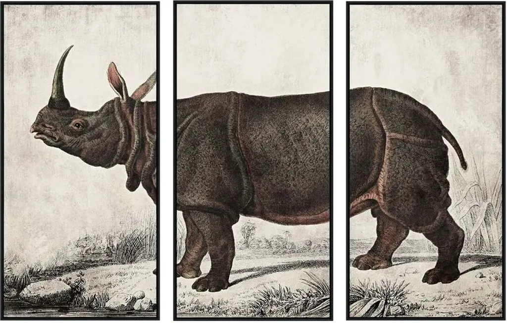 Tableau Décoratif Rhinocéros Style Colonial 180 x 120 cm en Toile