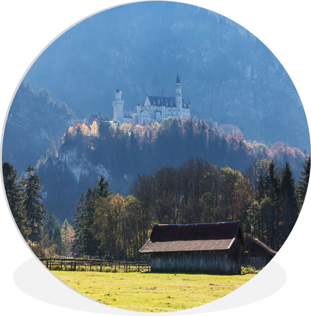 MuchoWow Rundes Wandbild - Runde Bilder Schloss Neuschwanstein auf einem Berg Ø 90 cm Kreis Wanddekoration Kunststoff - Wandkreis - Wandschmuck ...