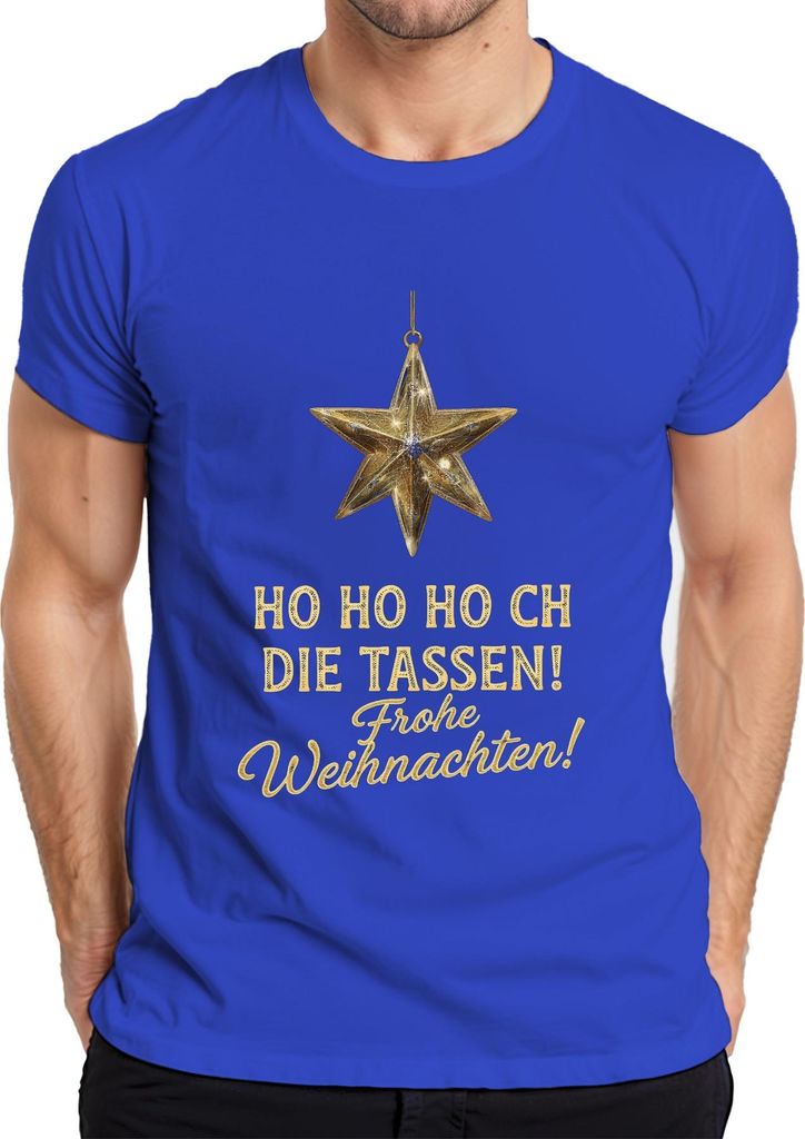 Frohe Weihnachten Ho Ho Ho ch die Tassen Weihnachtsstern Gold Herren T-Shirt, Blau, XXL