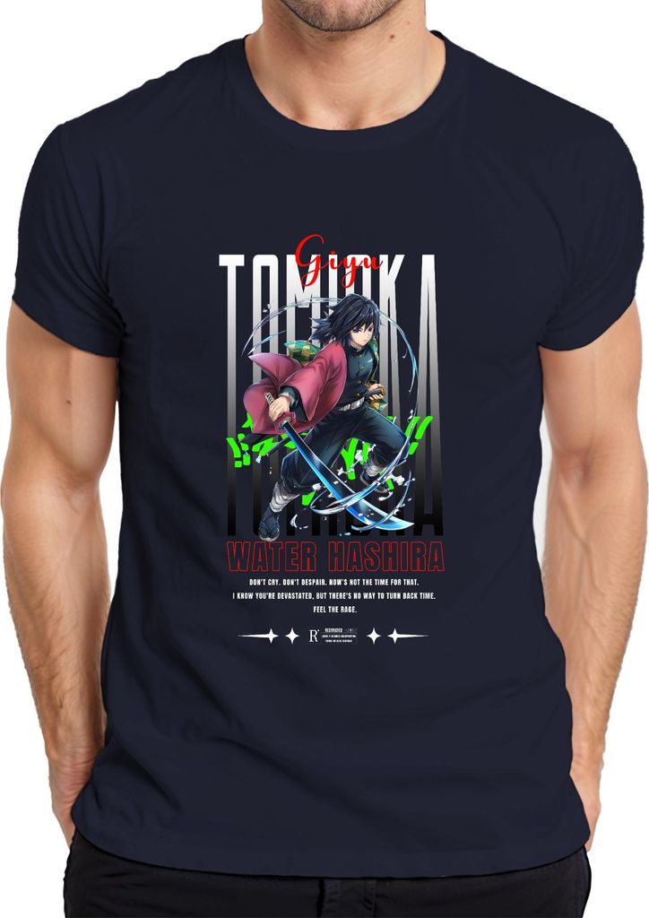 Giyu Tomioka Demon Slayer Water Hashira Katana Anime Cosplay Herren T-Shirt, Navy, M