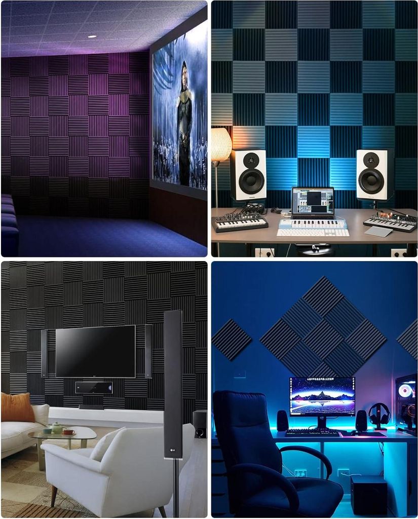 Selbstklebende akustische Schaumstoff-Schallabsorber - 24 Stück - 30 X 30 X 25cm - Schallisolierung - Gaming-Dekoration - Podcast-Studio - Akustik...