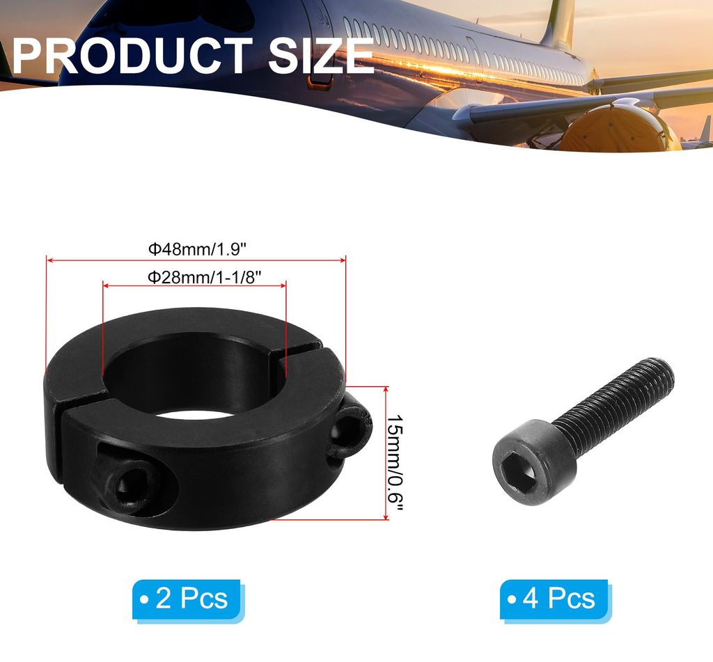 Geteilte Stellringe 28mm Langweilige 48mm OD 26mm Dicke, 2er-Pack 45#Aluminiumlegierung Tiefenanschlagringe Klemm mit Gewindestift fš¹r die Masch...