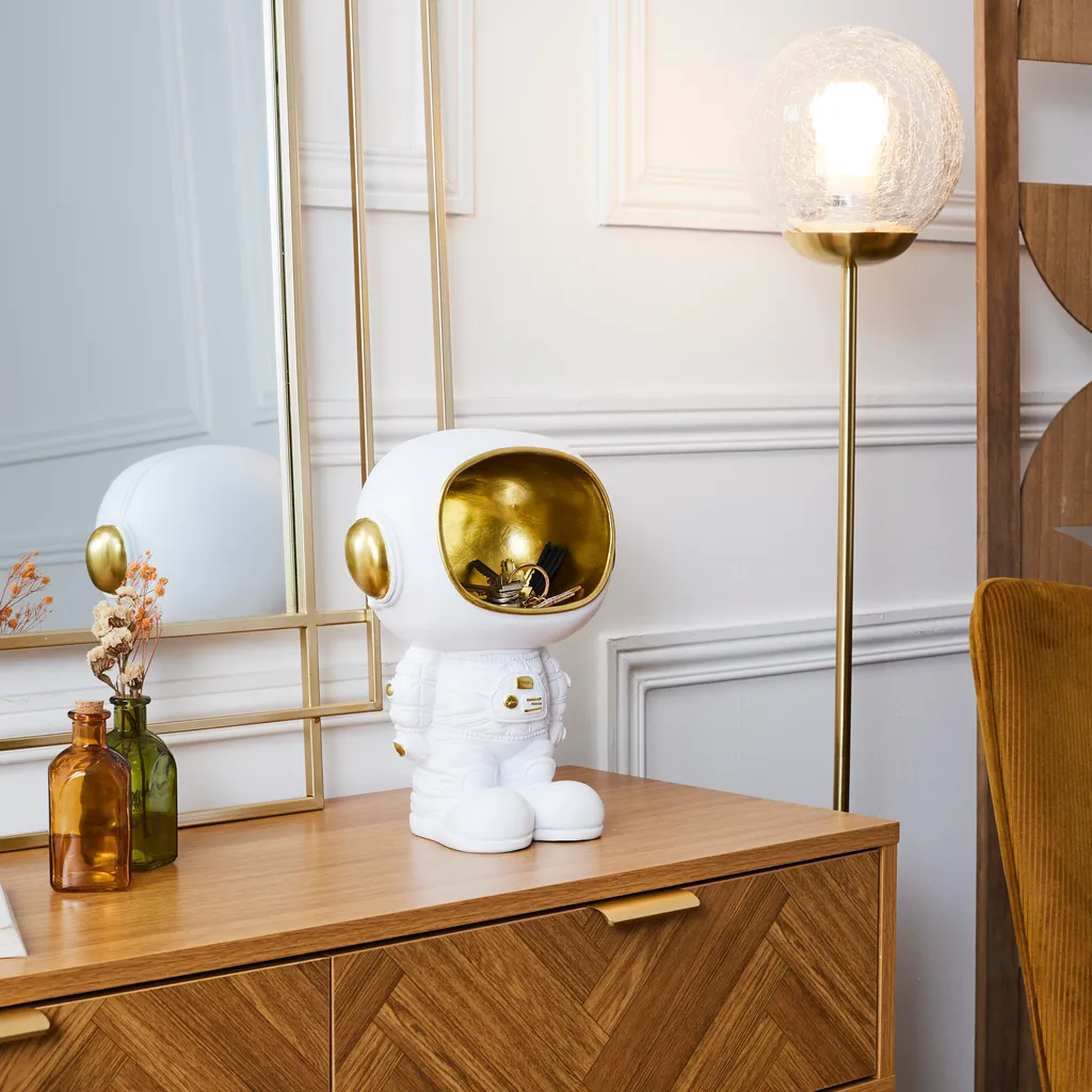 Statue Astronaute avec Plateau Intégré Blanc Mat Style Futuriste