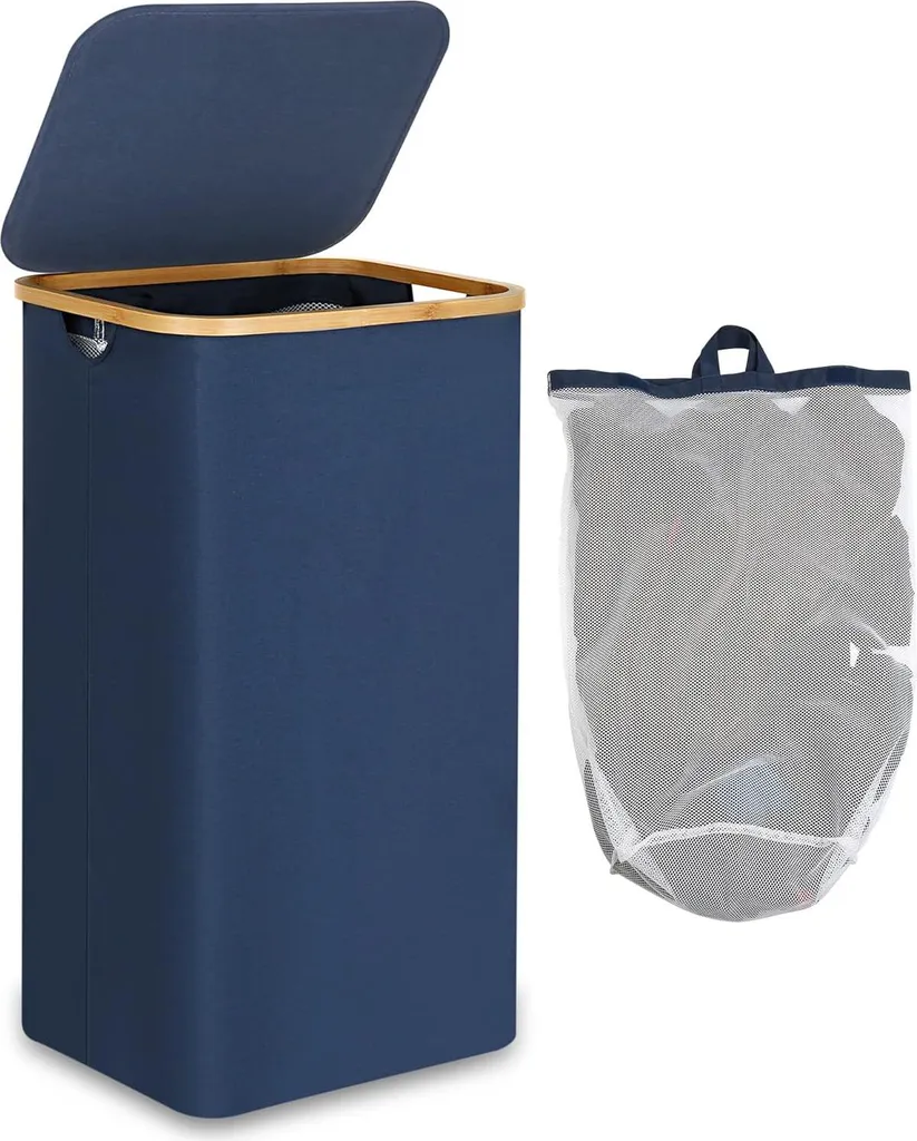 Fini le désordre avec ce panier à linge pliable 100L bleu lin robuste