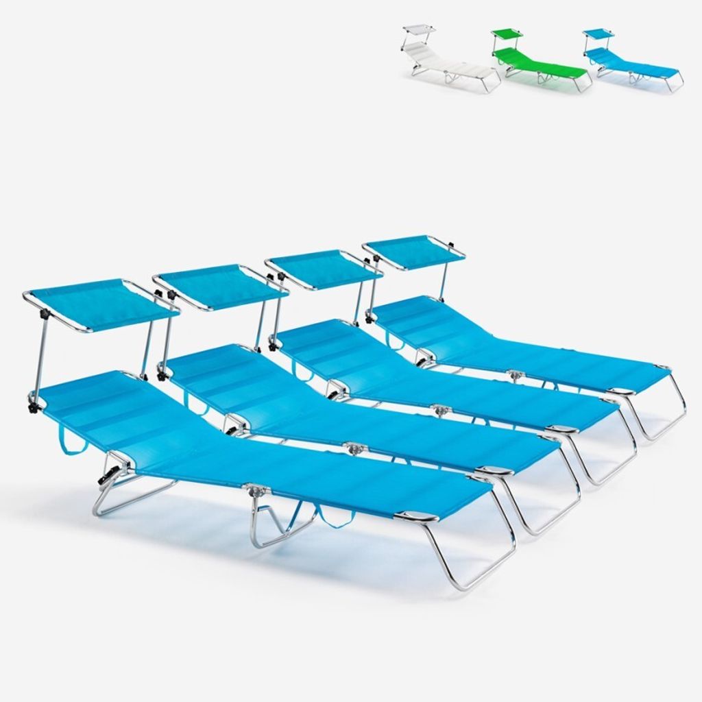4er Set Strandliegen Liegestühle Sonnenliegen Klappbar aus Aluminium Cancun - Blau