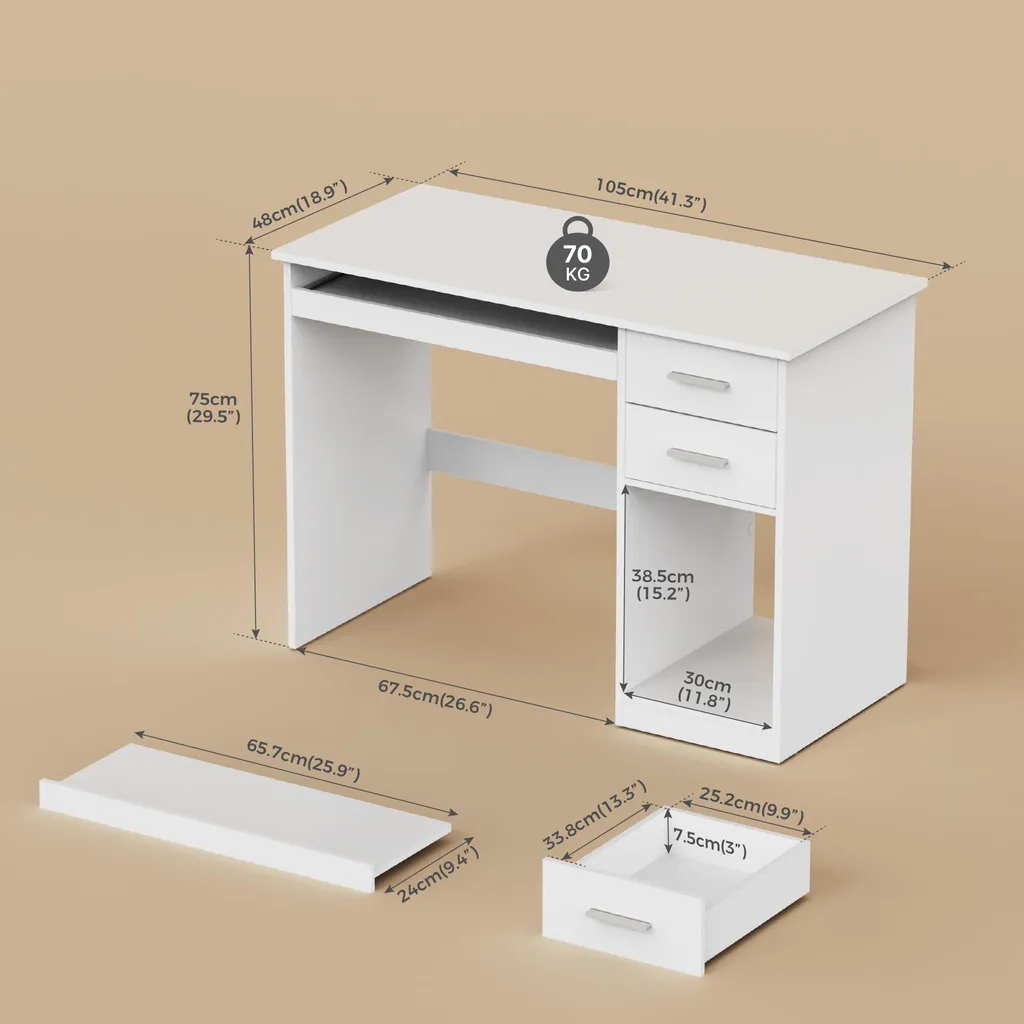 Bureau informatique blanc moderne avec rangements et tablette clavier - 10