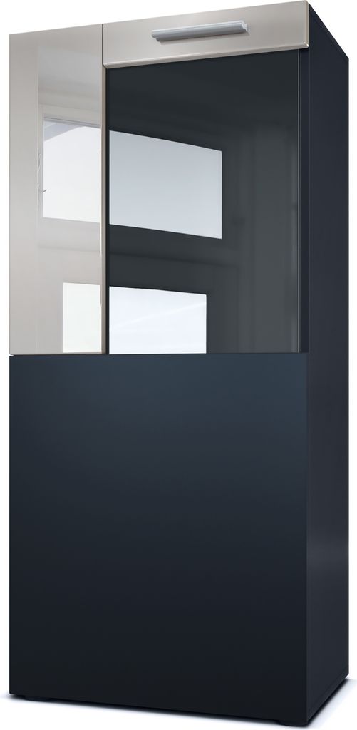 Vladon Stand-/Hänge Vitrine Movie, Schwarz matt/Sandgrau Hochglanz - Moderne Glasvitrine - (BxHxT): 50,5 x 111 x 32,5 cm