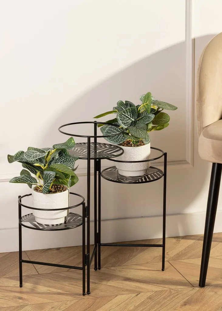 Porte-pot de fleurs en métal à 3 places - Support pliant gain de place - 2