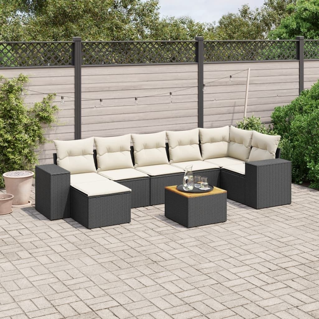 8-tlg. Garten-Sofagarnitur - mit Kissen Schwarz Poly Rattan - Gartenmöbelset 3225552