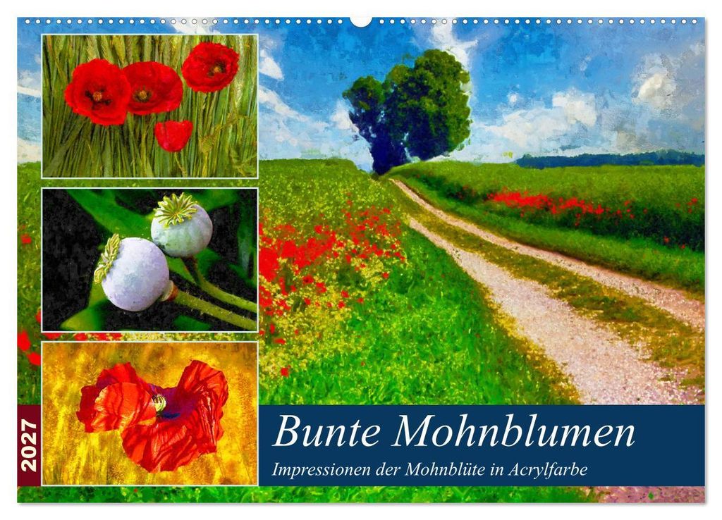 Bunte Mohnblumen - Impressionen der Mohnblüte in Acrylfarbe (Wandkalender 2027 DIN A2 quer), CALVENDO Monatskalender