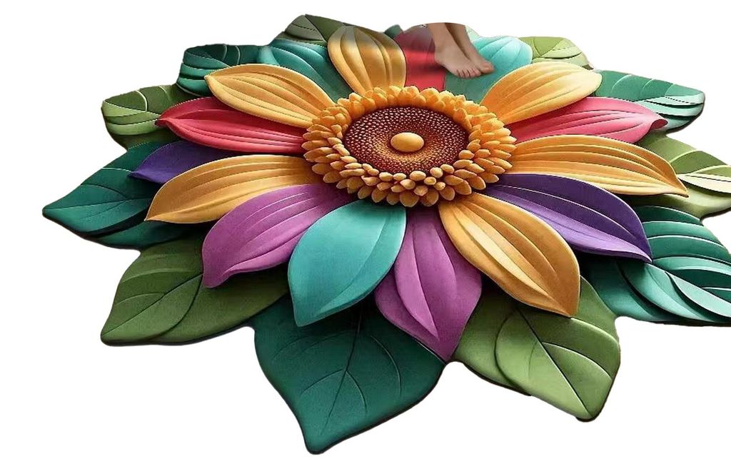 Große Fußmatte mit rutschfester Unterseite, flauschiger Teppich mit 3D-Sonnenblumenmuster, ideal für Wohnzimmer, Badezimmer und Küche.